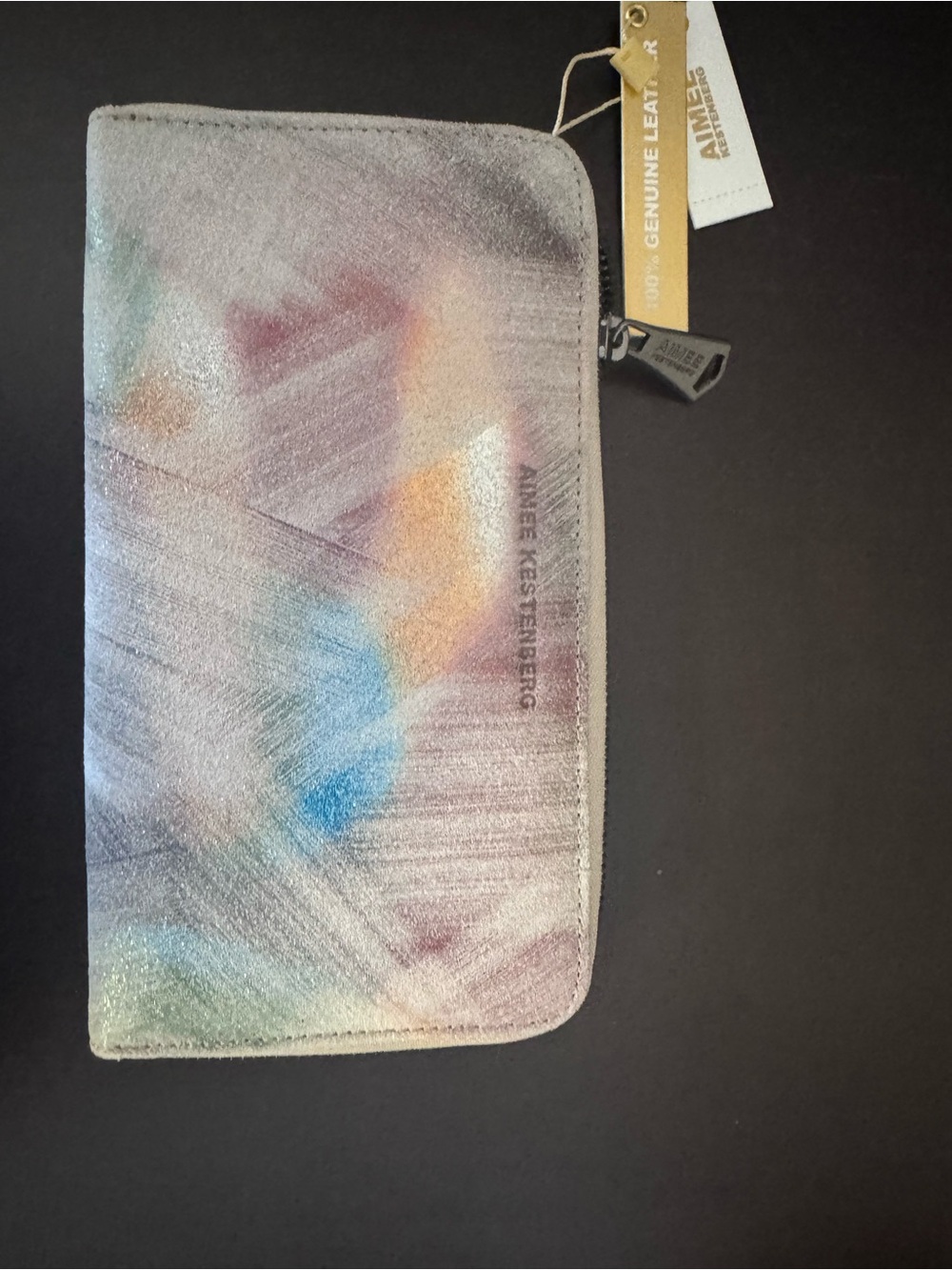 Aimee Kestenberg Iridescent Multi-Color Leather Zip Wallet with Pastel Hues
